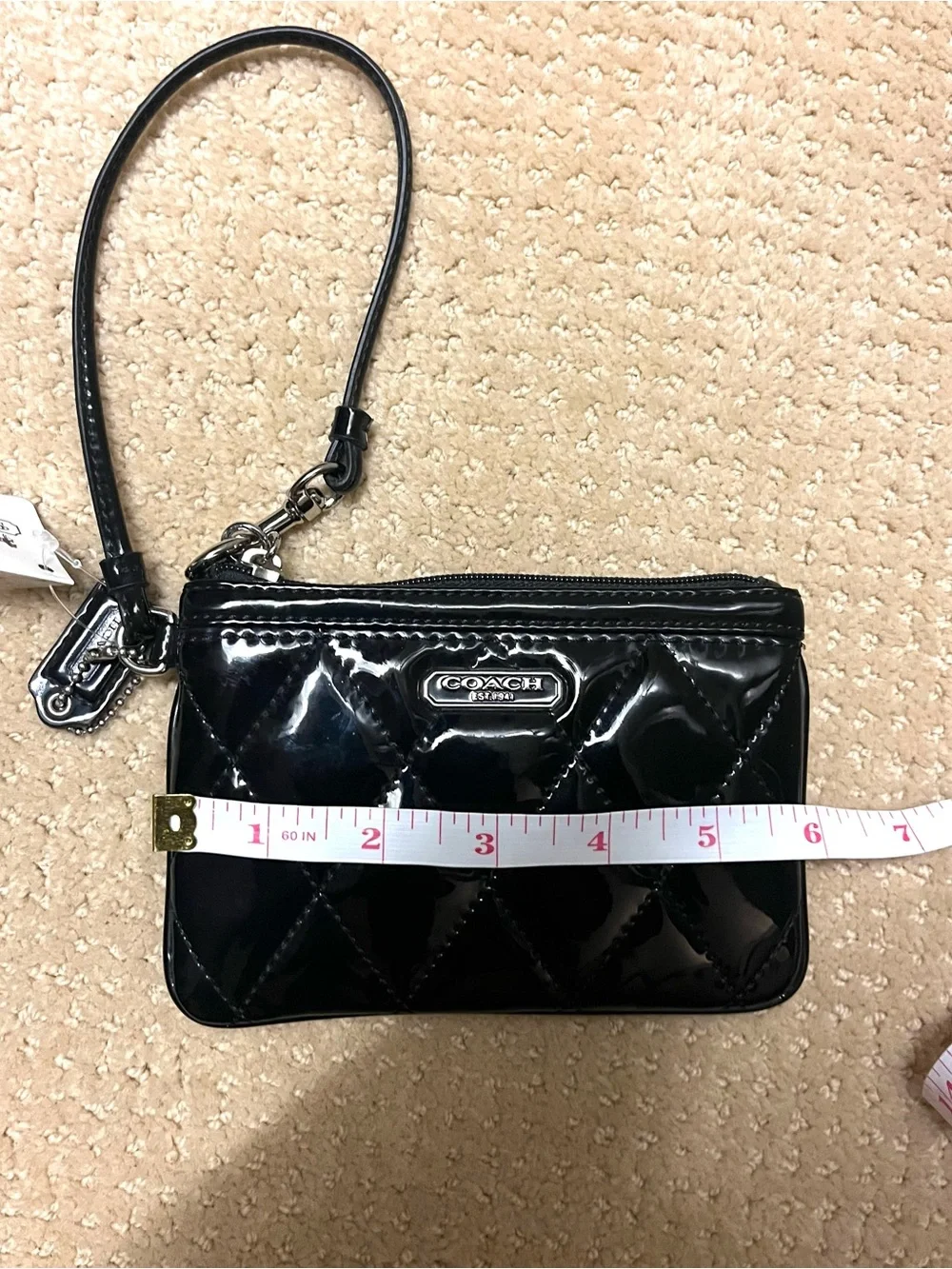 NWT Coach Poppy Black Patent Leather Quilted Wristlet